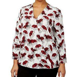 Alfani Blouse Top Red Floral Surplice Wrap N55 🔥